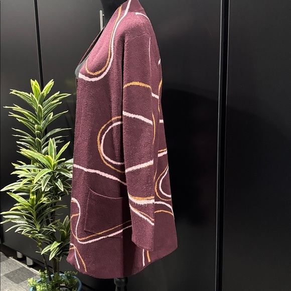 Nine West Knit Open Front Long Line Cardigan,2 pockets, Geometric swirl print - Picture 4 of 10